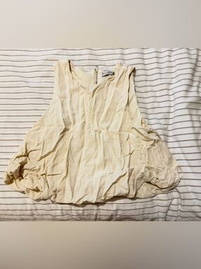 Stradivarius Cream Short Sleeve Top with Front Zipper Balloon